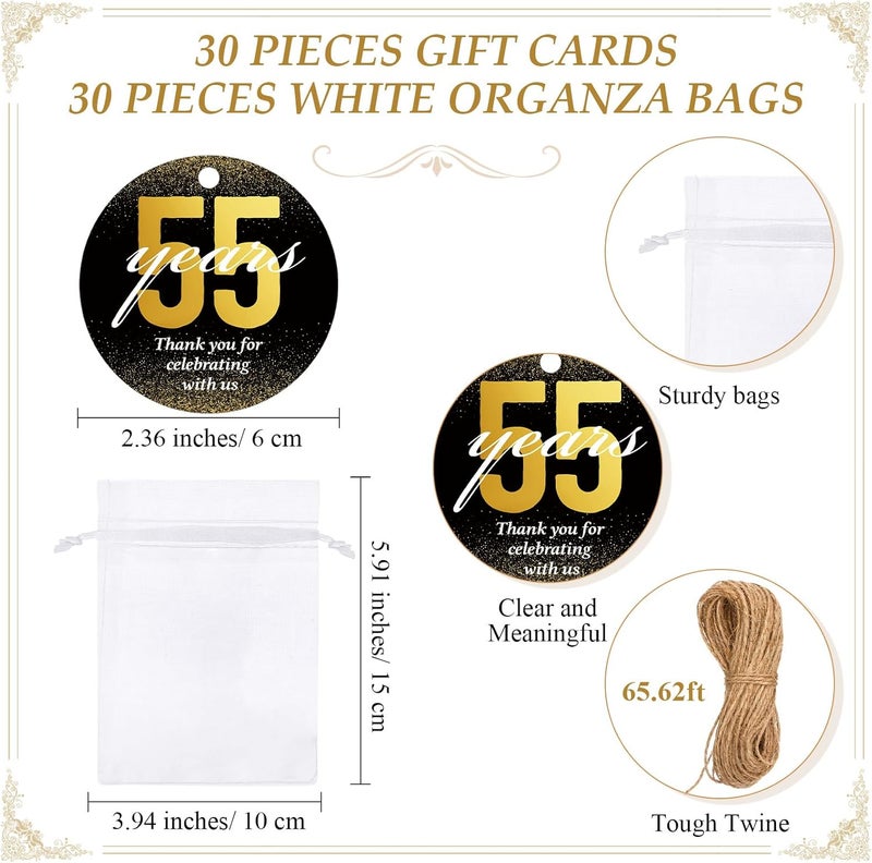 Jingmore 30 مجموعة هدايا عيد الميلاد الخامس والخمسين للضيوف مفتاح سلسلة فتاحة زجاجات بطاقات شكر بالجملة مع أكياس هدايا أورجانزا لعيد الميلاد وذكريات الذكرى السنوية، نخب 55 عامًا - Image 3